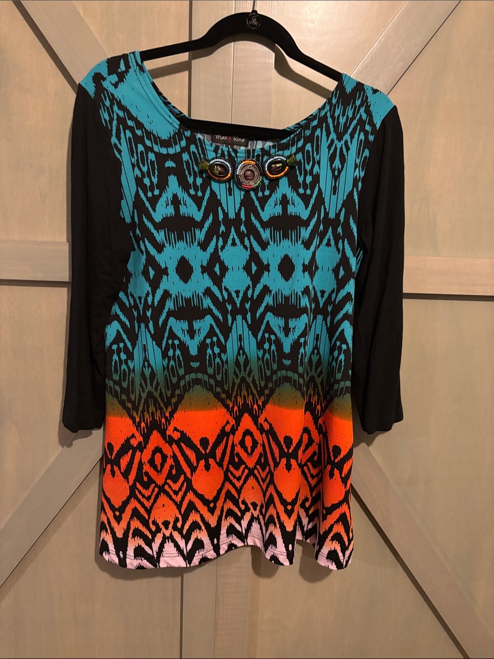 Ina Turquoise, Orange & Black Patterned Boatneck Tunic